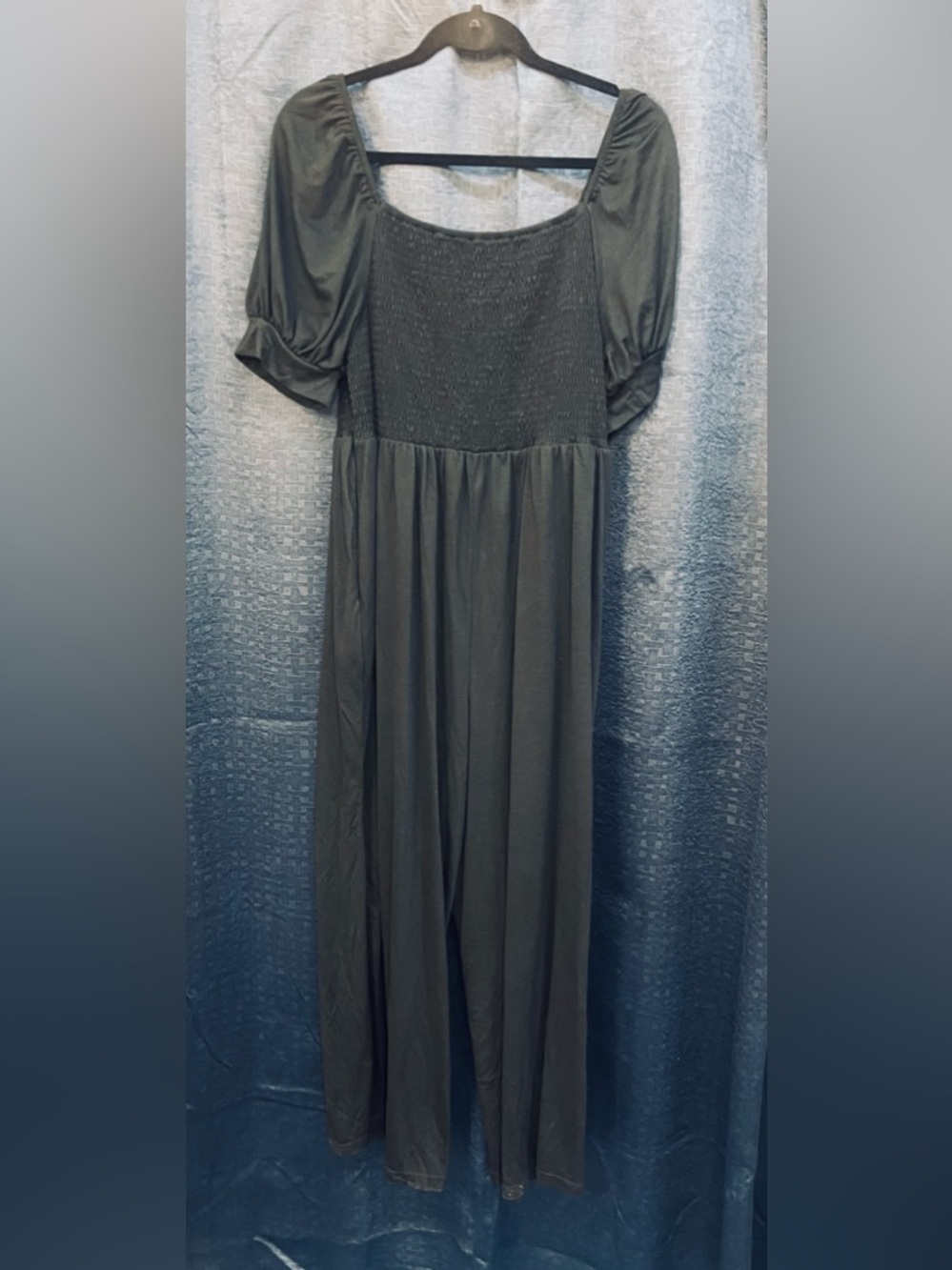 Smocked Bodice Puff Sleeve Jumpsuit Black